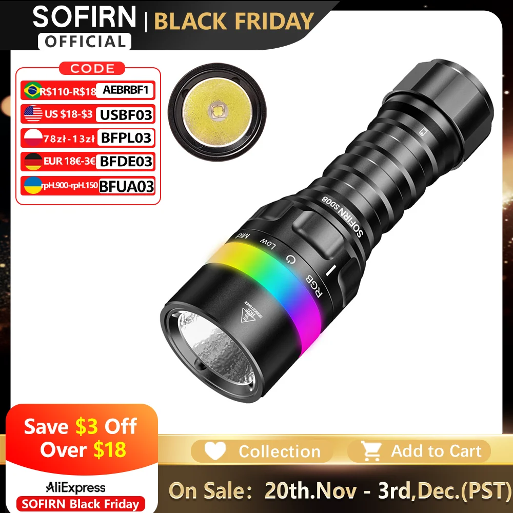 yZ[zSofirn SD08 3200lm ͈ 385 [g_CrOd͂ȏ[d 21700 fB[vd 360 °   RGBCWP[^[