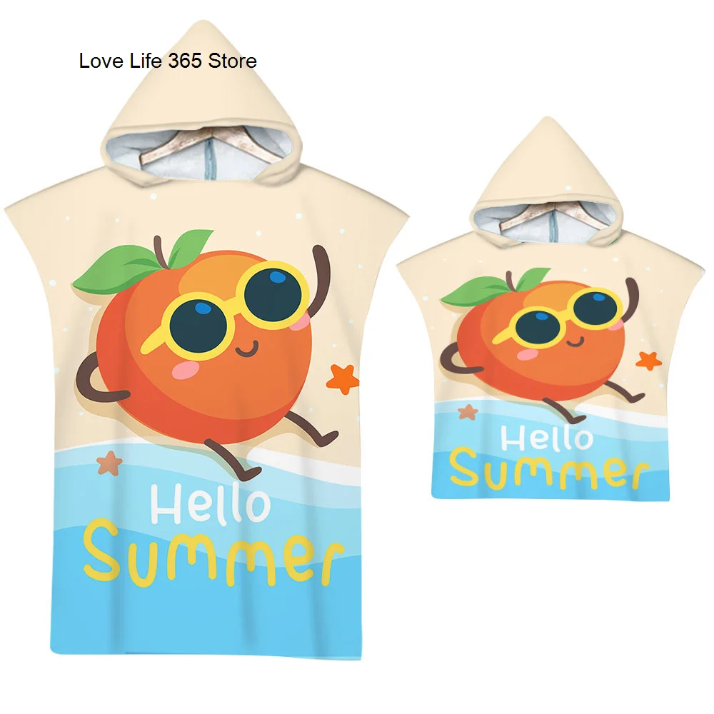 Cartoon Fruit Hooded Cloak Quick Dry Large Beach Tower Microfiber Wetsuit Adult Child Parent-Child Changing Poncho Bathrobe