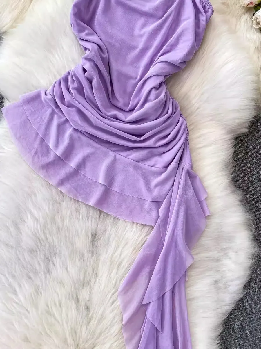 Foamlina Estate Nuovo Volant Nastro Tubo Top Donna Y2k Street Hot Girl Off Spalla Pieghettato Aderente Increspature Breve Camis Serbatoi