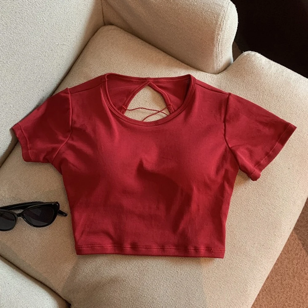 

Casual Fashion Top Backless T-Shirt Daily Casual Look Basic Short-sleeved Shirt Daily Use Clothing Loose Fit Style