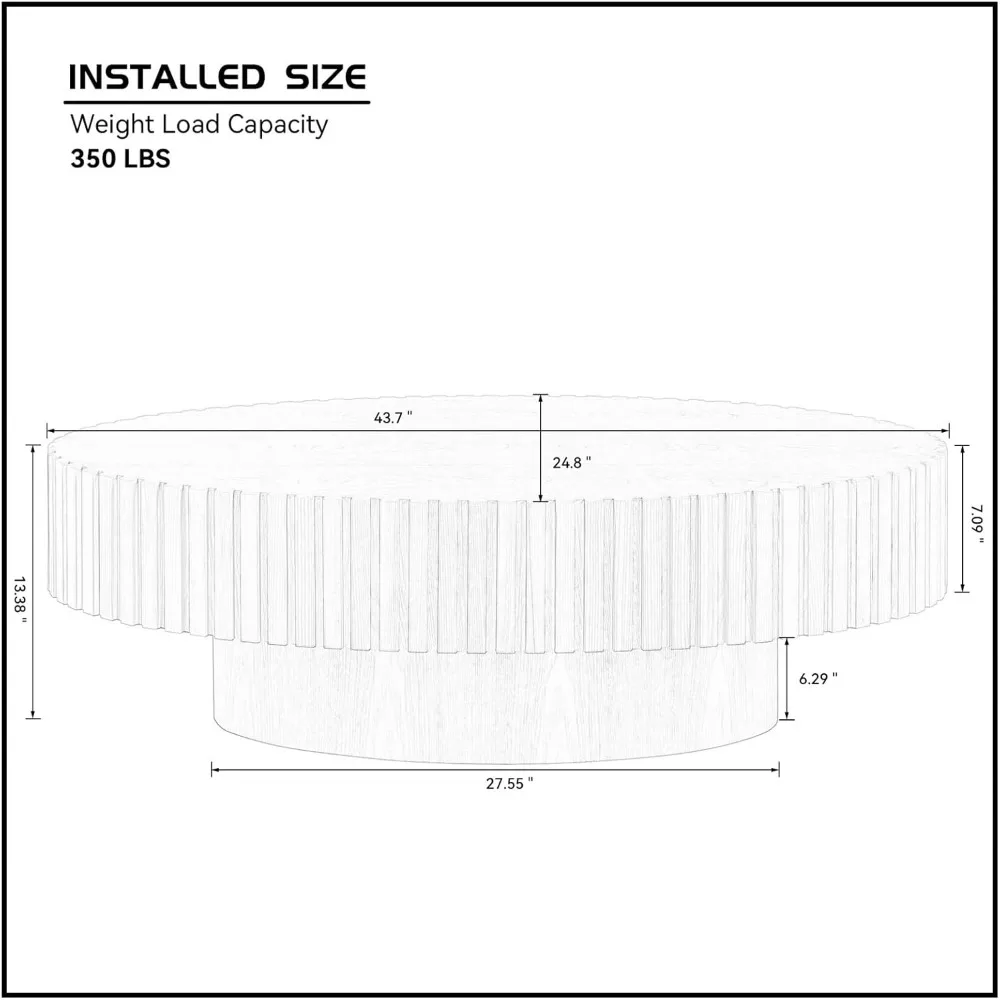 Oval Drum Coffee Table Hand Embossed Solid Base Wood Olive Shaped Tea Table for Living Room, 43.7''L X 13.38''H