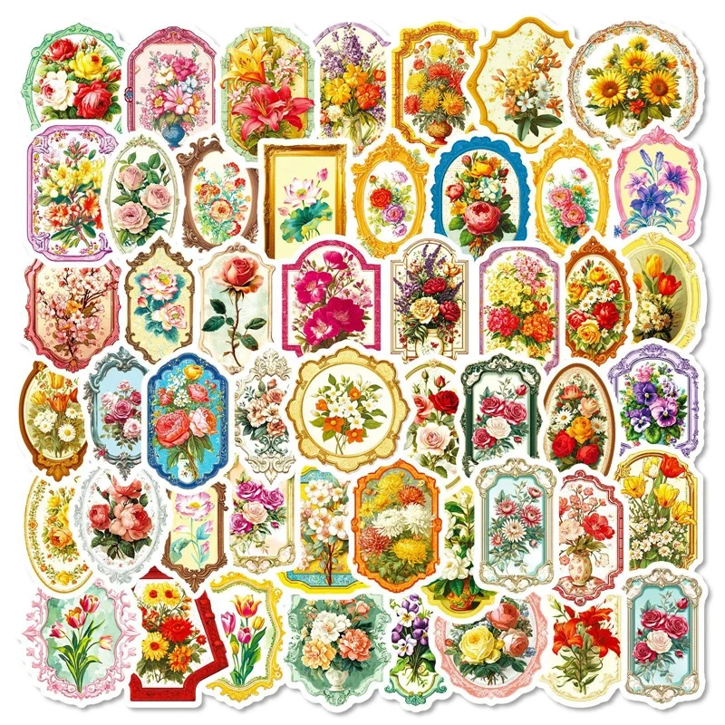 

10/30/56PCS Vintage Flower Mirror PVC Sticky Sticker Aesthetic Colored DIY Decoration Scrapbooking School Supplies for Kids