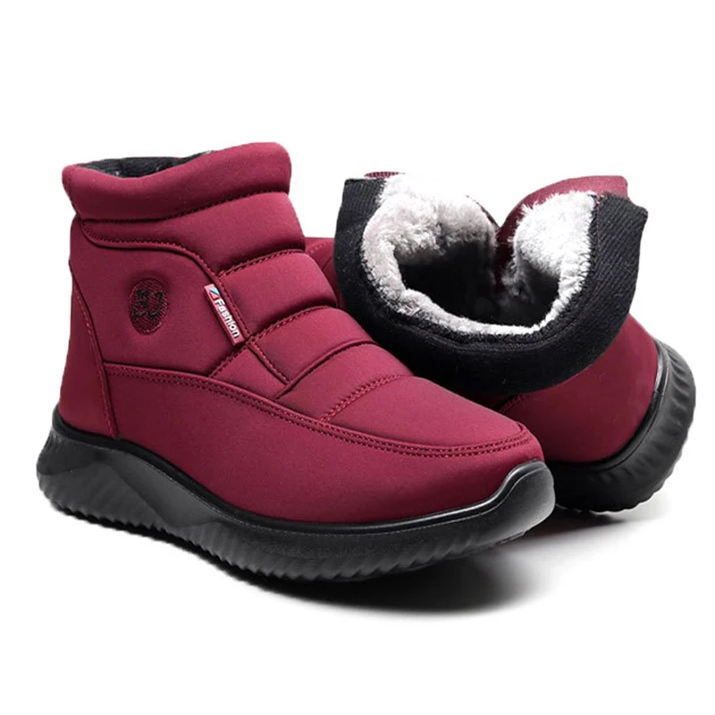 1 Pair Winter Fashion Versatile Women's Cotton Boots New Thick Fleece Flat Mid-Calf Boots Non Slip Durable Windproof Snow Boots