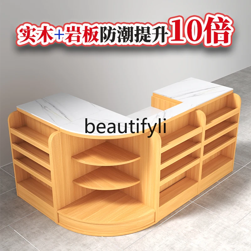 Checkout page Shelf Supermarket Store Small Simple Light Luxury Slate Solid Wood Collection Desk Corner Bar Counter