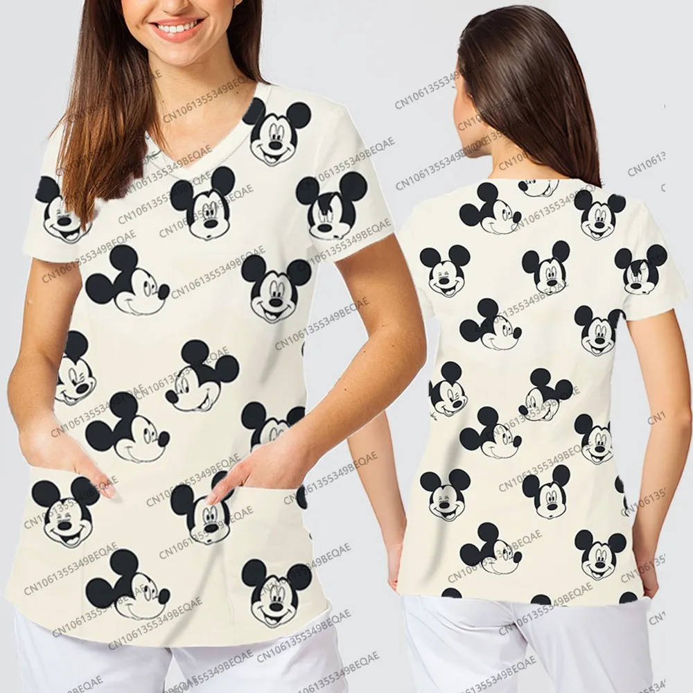 New Style Women's Tops with Pocket V-neck Streetwear Casual Clothing Summer 2025 Trend Disney Short Sleeve Y2k Female T-shirts