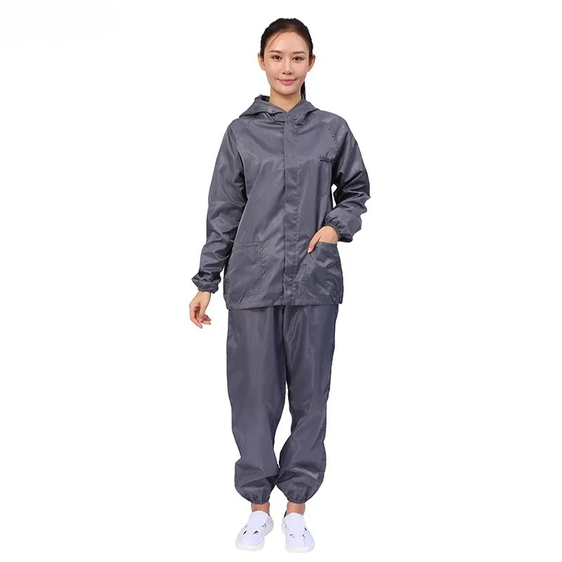 

Серый антистатический защитный костюм с капюшоном и карманами для работы с пищевыми продуктами, медикаментами, без пыли, для защиты от распыляемой краски