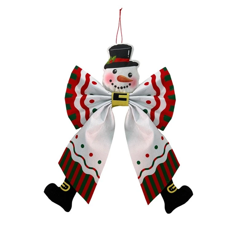 Christmas Fabric Cartoon Bow Hanging Ornament – Mall Window Gold Edge Print Decoration Pendant