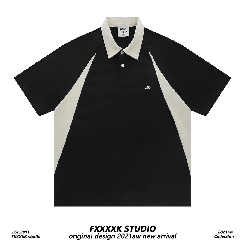 

Свободный крой, винтажный американский ретро-стиль, цветной блок, повседневная футболка, молодежная летняя мода, круглый вырез