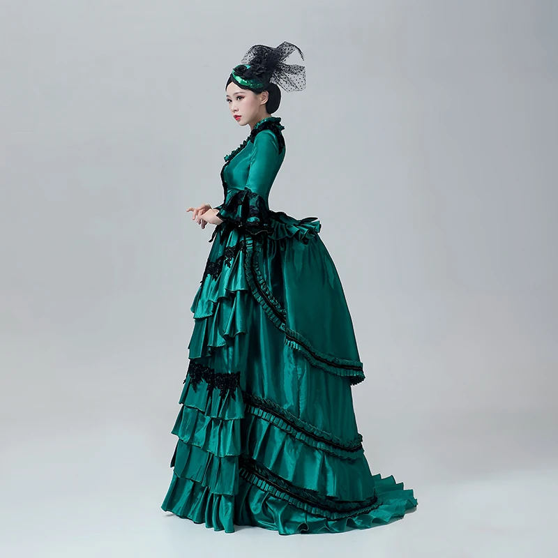slim fit dress slacks Gothic Emerald Green Tulle Wedding Dress with Layered Ruffle Neckline main image 0