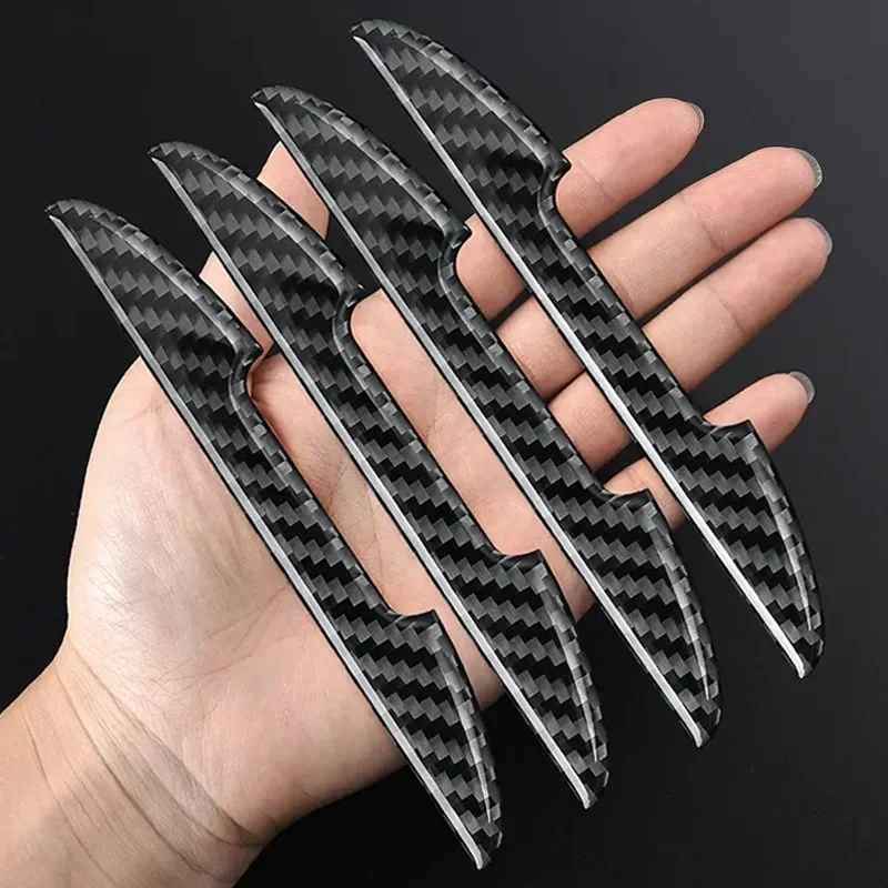 

4/8pcs Car Door Protective Sticker Strip Carbon Fiber Look Anti-Collision Protector Car Door Edg Scratch-resistant Stickers