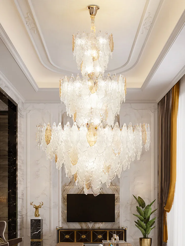 Lampadario a LED in cristallo a foglia postmoderna Lampadario a sospensione loft duplex di design di lusso per soggiorno, camera da letto, lampada decorativa