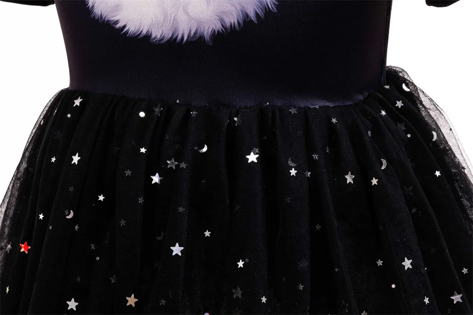 Kinder-Katzenkostüm mit Hut, Pailletten-Netz-Prinzessinnenkleid, Kinder-Bühnenkostüm, Mädchen-Halloween-Karneval-Partykleid – Detail 7