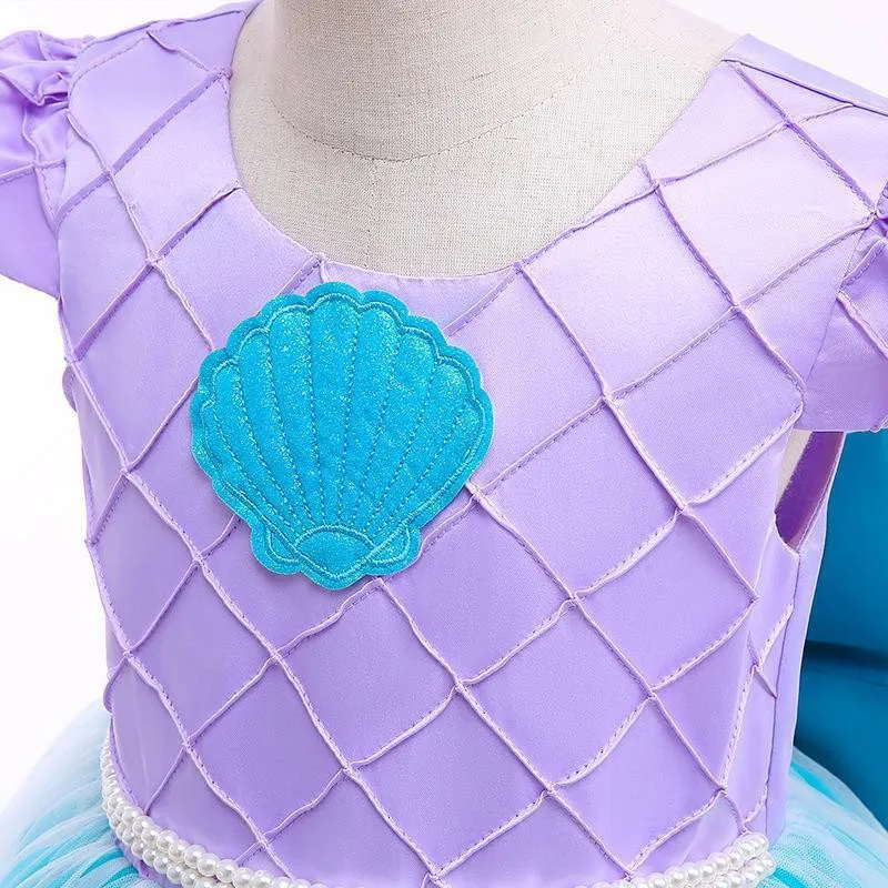 Vestido sereia azul disney com LED para meninas, vestido de princesa, Ariel Tutu, Cosplay, Birthday Party, Fantasia, Halloween