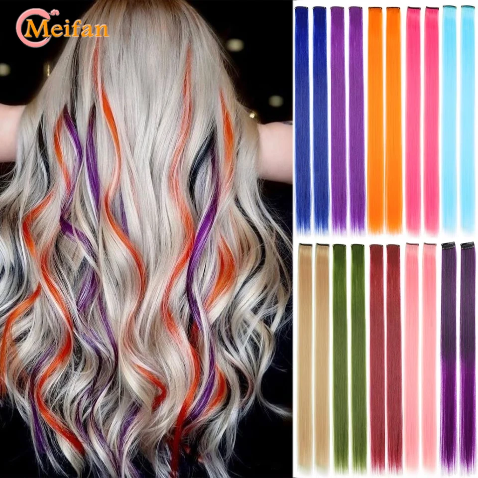 

Long Straight Highlights Purple Hair Synthetic Clip in Hair Extensions Rainbow Hairpieces for Girls Christmas New Year Cosplay