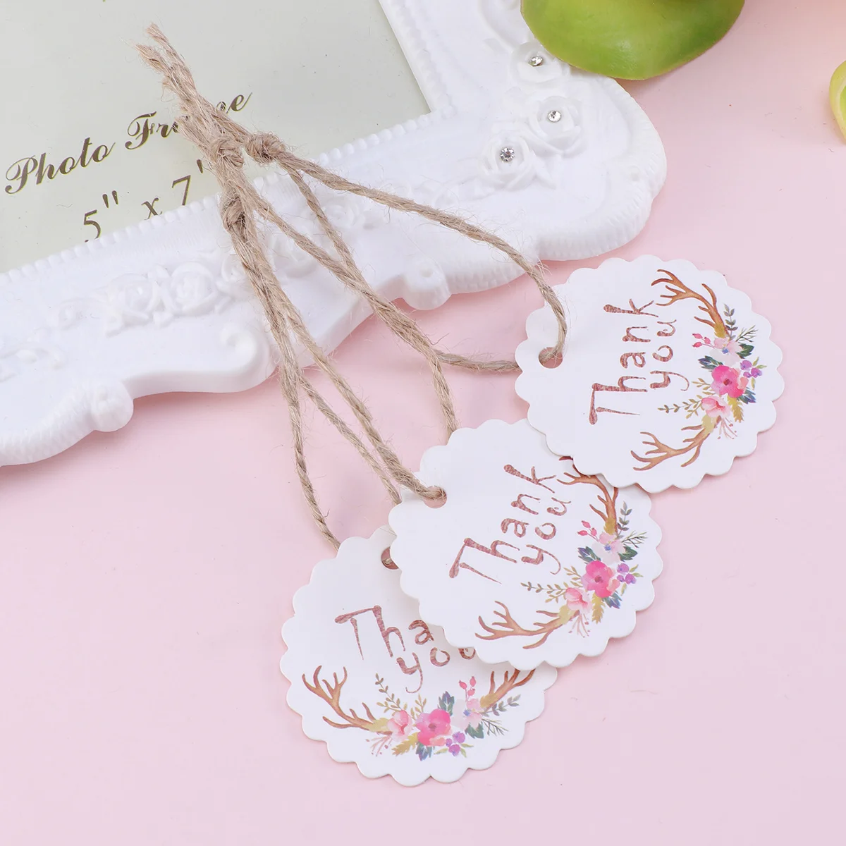 50pcs Gift Hangtag Antler Printing Decor Thank You Hangtag for Wedding Baking Store Gift Invitation Letter (Send Rope)