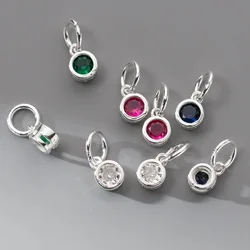 100% Real Sterling 925 Silver Accaccessories 5A Zircon Round Charm Pendant For Bracelets Necklaces Key Diy Material Q0722