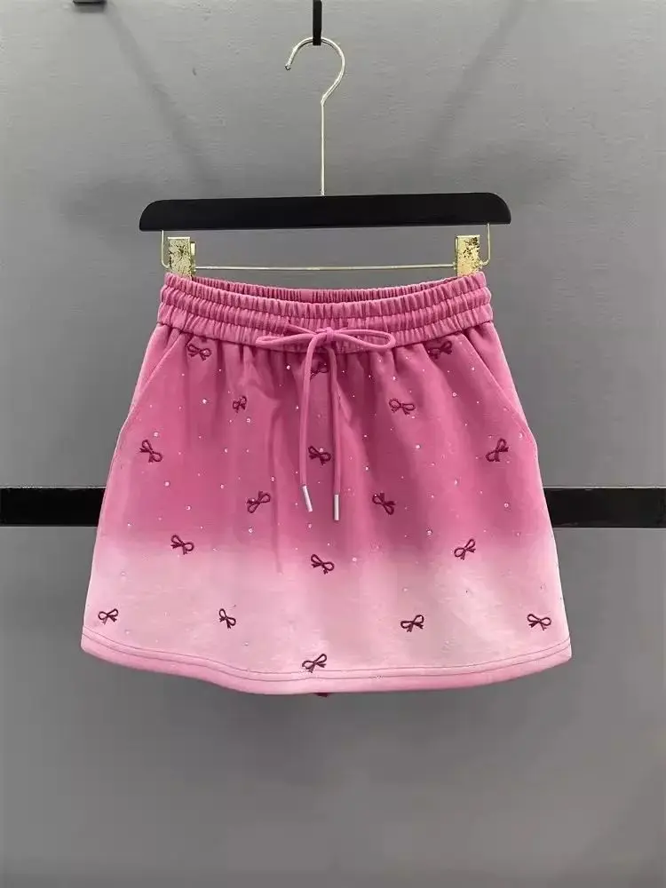 Wedbleser Korean Gradient Color Hot Stamping Sport Elastic Waist Embroidery Casual Spicy Girl A-line Half Body Short Skirt