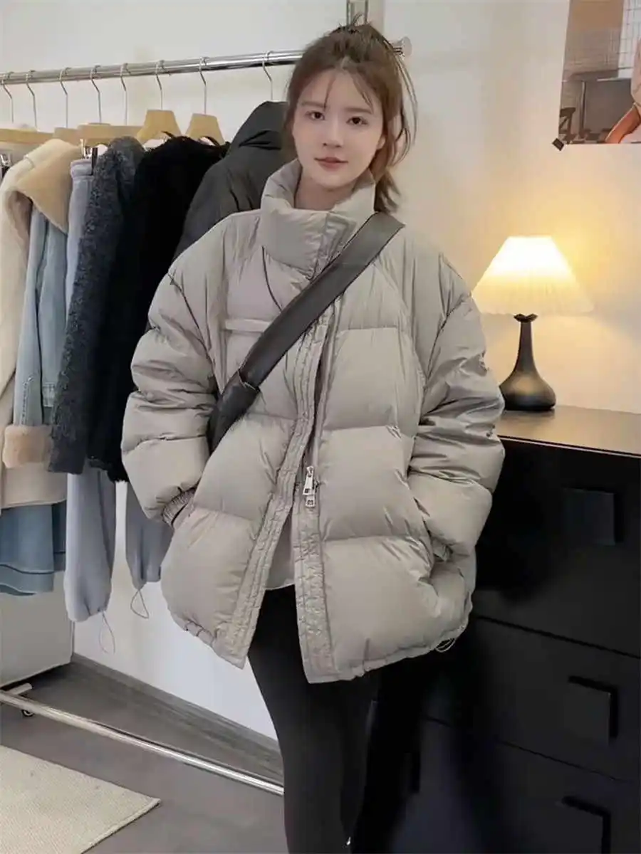 

Warm Stand Collar Duck down Jacket Women's Winter Thickened Bread Style Coat Stylish New 2026 White Duck Feather Outerwear