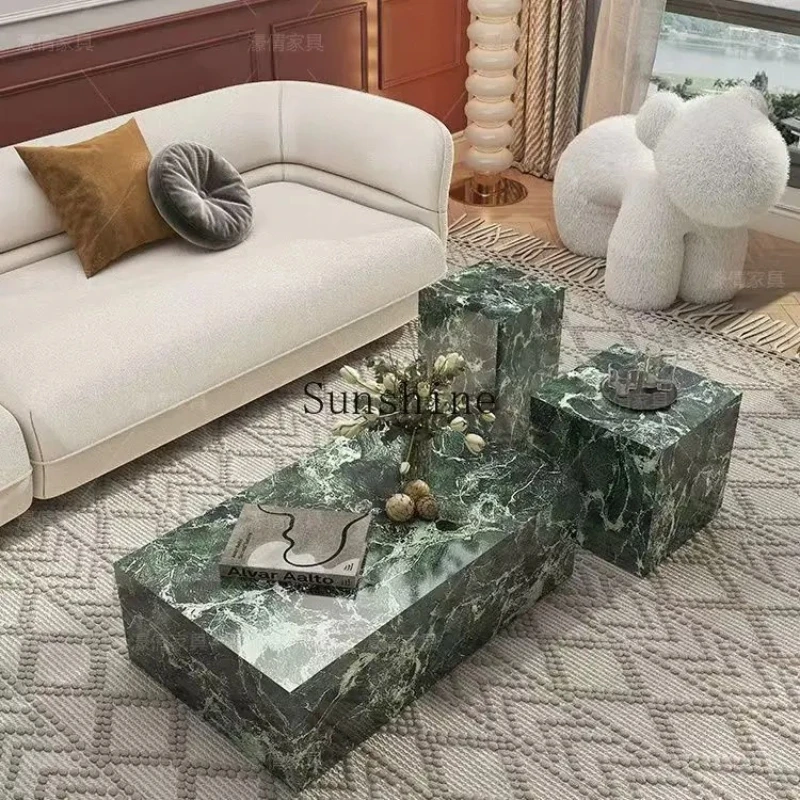 

French light luxury, box rock slab coffee table living room household small apartment rectangular, combination