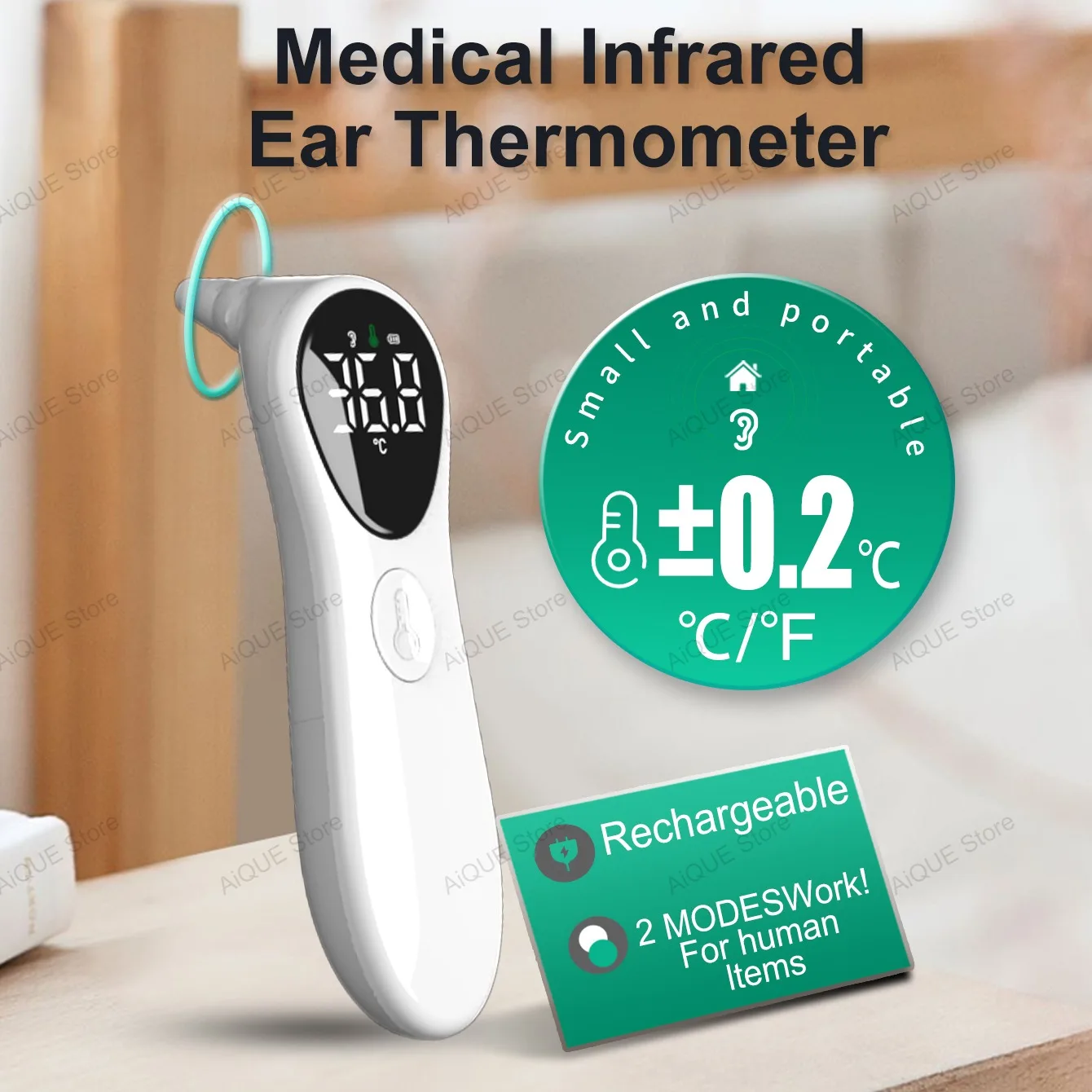 

AiQUE Charging Medical Ear Thermometer ℃/℉ Household Digital Non-contact Laser Body Thermometer LCD Baby Adult Fever Temperature