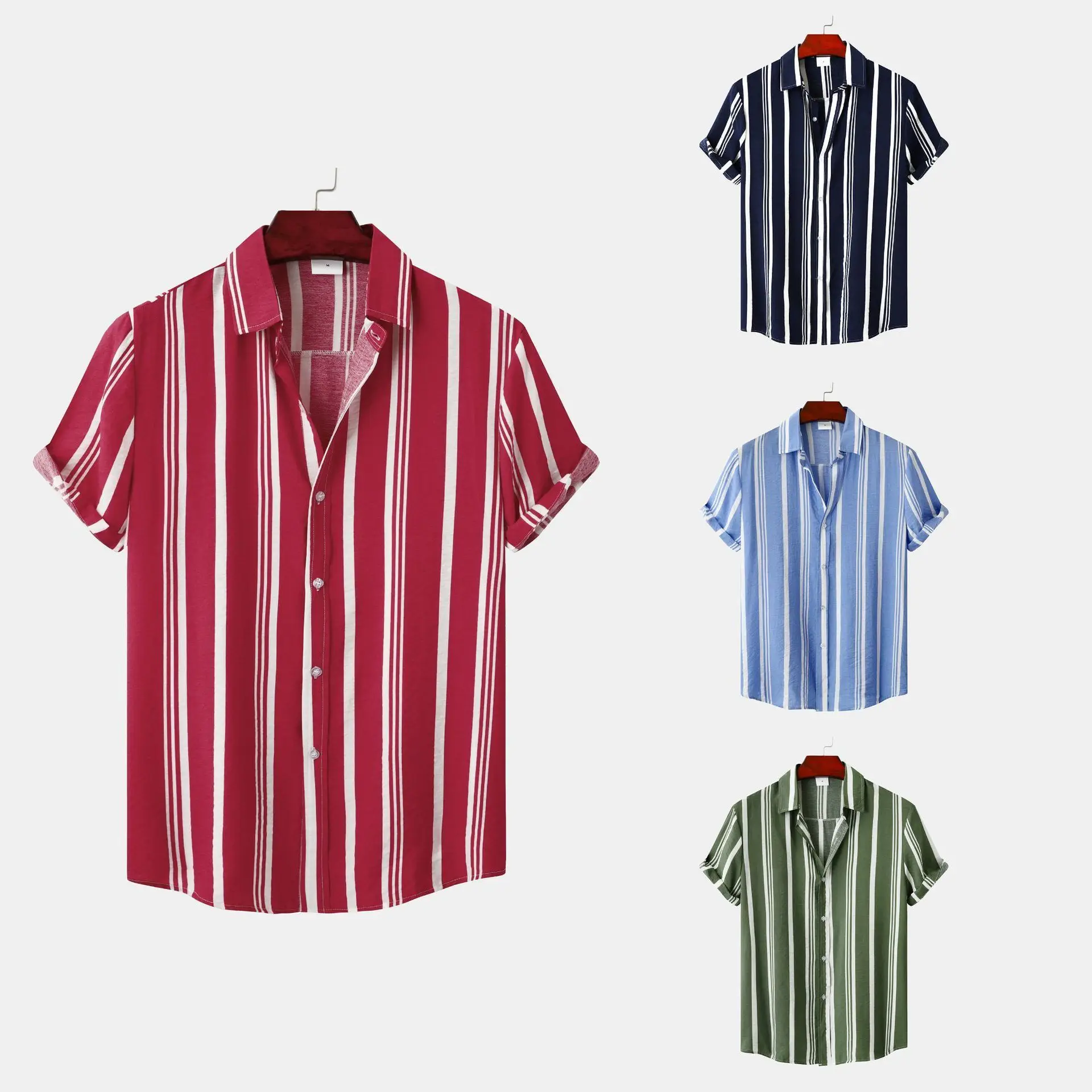 

Men's Casual Striped Printed ort SVED irt Slim Fit Youth Summer Faion Collared Top for All Seasons