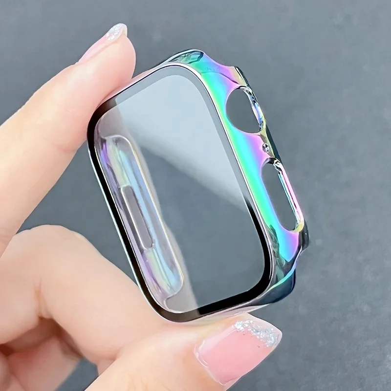 Glas + Abdeckung für Apple Watch Gehäuse 45 mm 41 mm 44 mm 40 mm 42 mm 38 mm Überzug PC Bumper Displayschutzfolie iWatch Serie 9 8 7 6 5 4 3 se