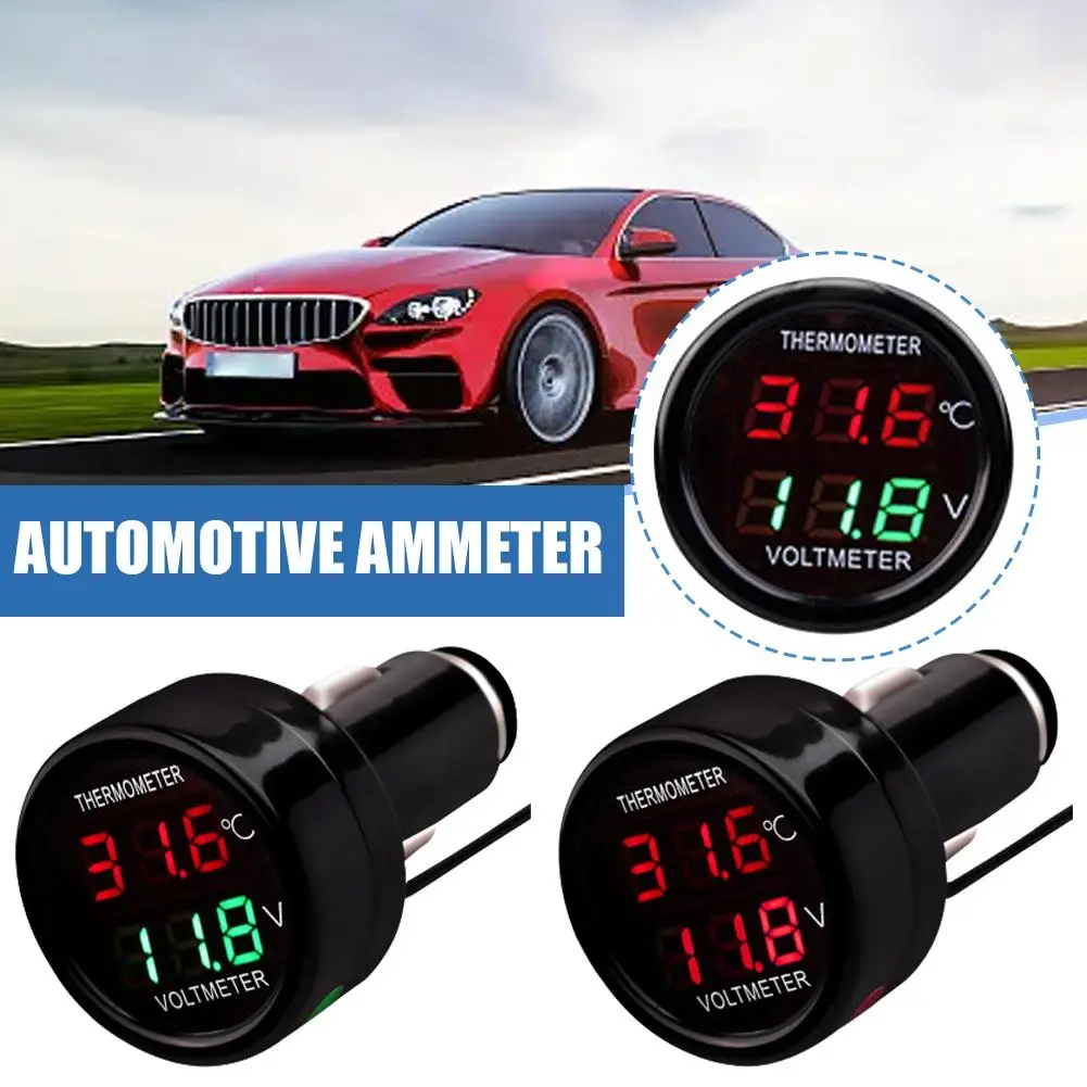 12V/24V Digital LED Car Volt Meter 3 In 1 USB Car Charger Thermometer LCD Battery Automotive Voltmeter Monitor Car Ammeter D1R1