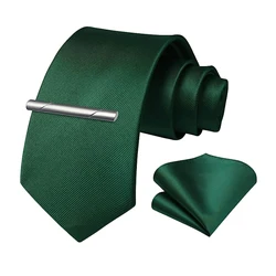 JEMYGINS Solid Green Blue Men Fashion Necktie Handkerchief tie clip for Tuxedo Accessory Classic Silk Luxury Tie for Man Gift