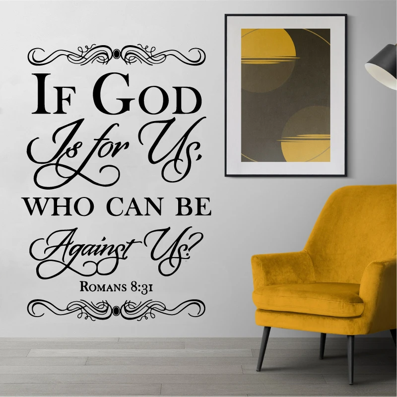 Christian Wall Stickers Bible Verses Romans 8-31 Believers Praying to God Family Home DIY Doorway Porch Decor Vinyl Art Decal