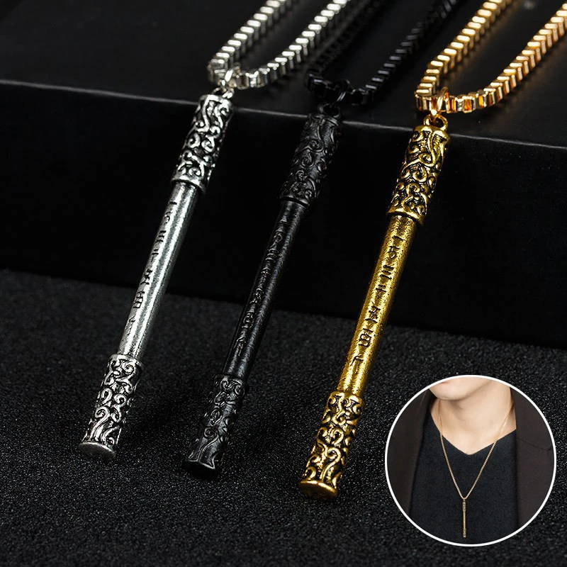 Black Myth: Wukong Golden Cudgel Pendant Necklace Retro Style Dinghai Shen Needle Necklaces Unisex Couple Jewelry Gifts