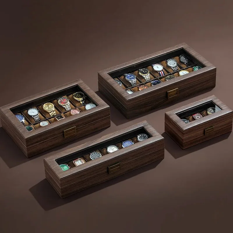 PU Leather Watch Box Organizer Watch Case with Glass Top