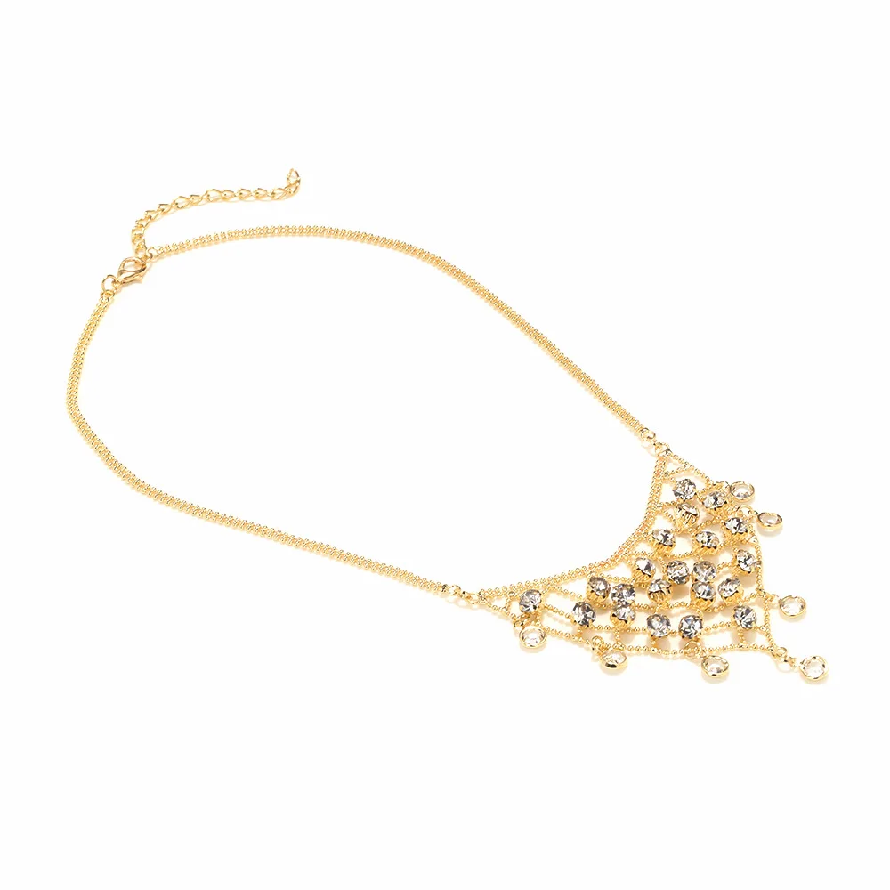 Vintage Metallketten Dreieckige Netzartige Strass-Charm-Halsketten für Frauen Festliche Schmuckgeschenke – Detail 3