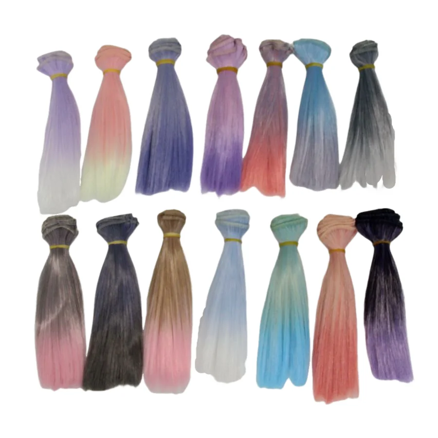 Bjd Pruik Accessoires 1 Stuk 15*100Cm Baby Haar 1/3 1/4 1/6 1/12 Natuurlijke Gradiënt Ramp Baby Hair Diy Regenboog Kleur Haar