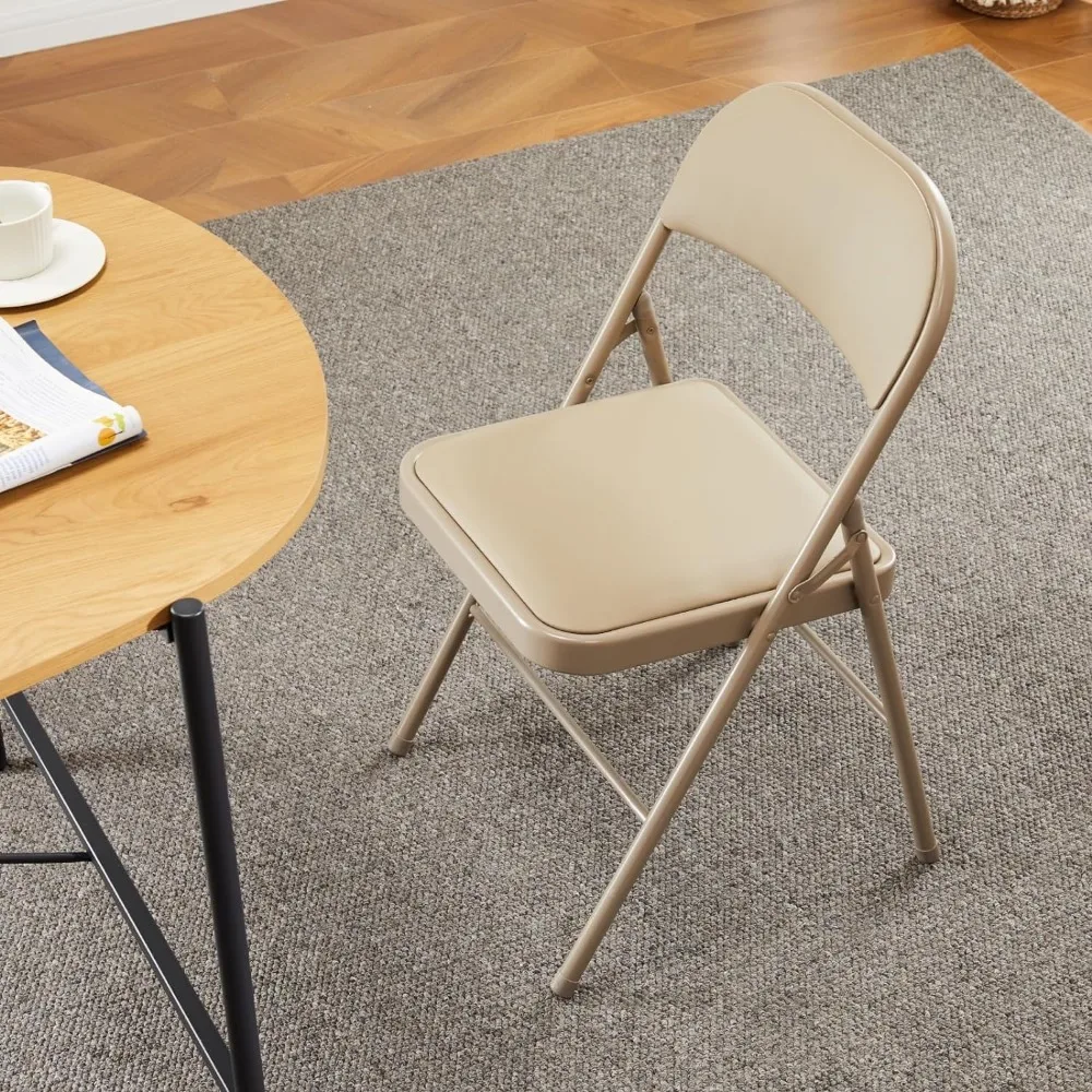 2 Pack Sturdy Metal Folding Chair with 350-Pound Capacity, Leather Padded Folding Chairs, Metal Frame, Water-Resistant,