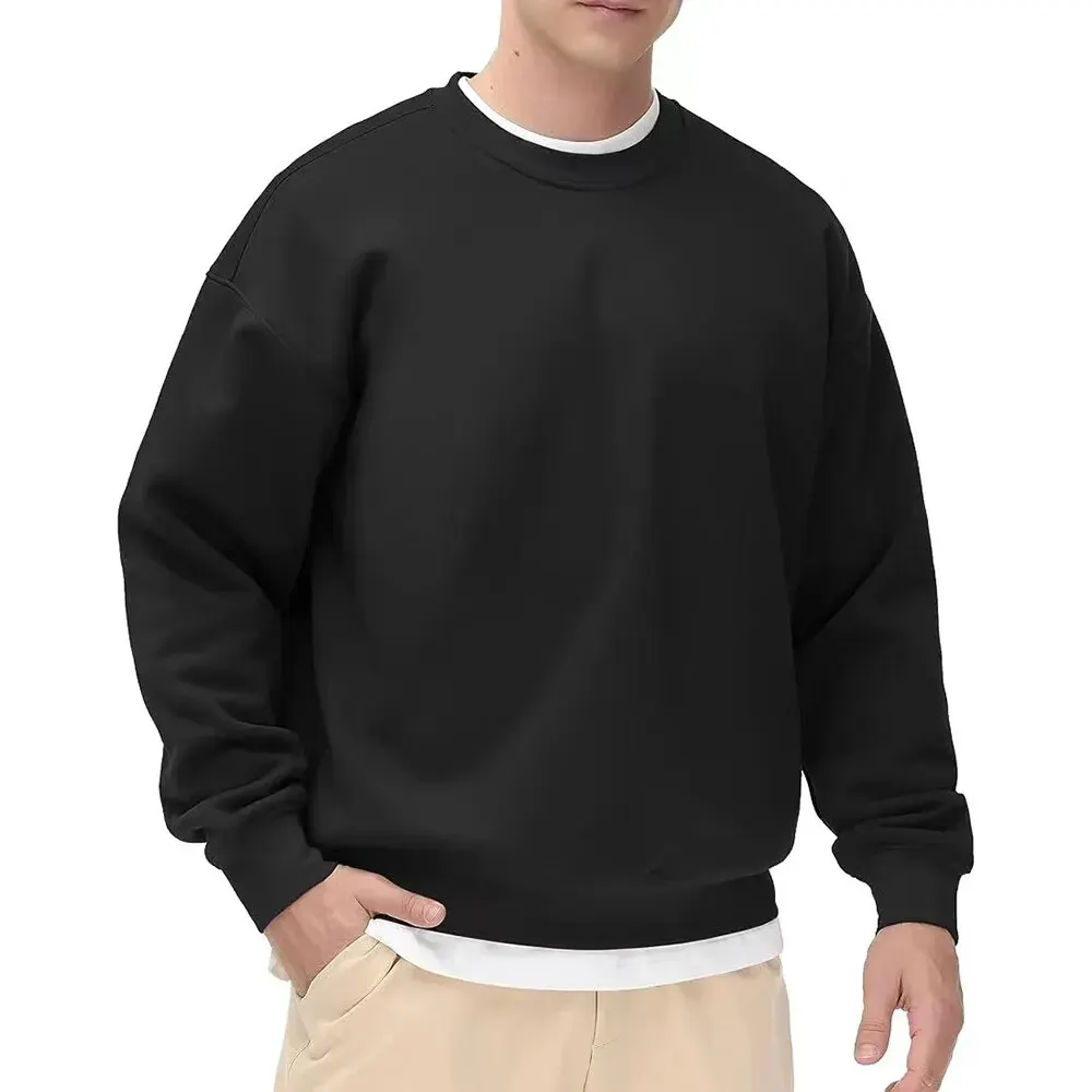 Men's Autumn Winter Basic Crewneck Sweatshirt Solid Color Loose Fit Soft Oversized Pullover