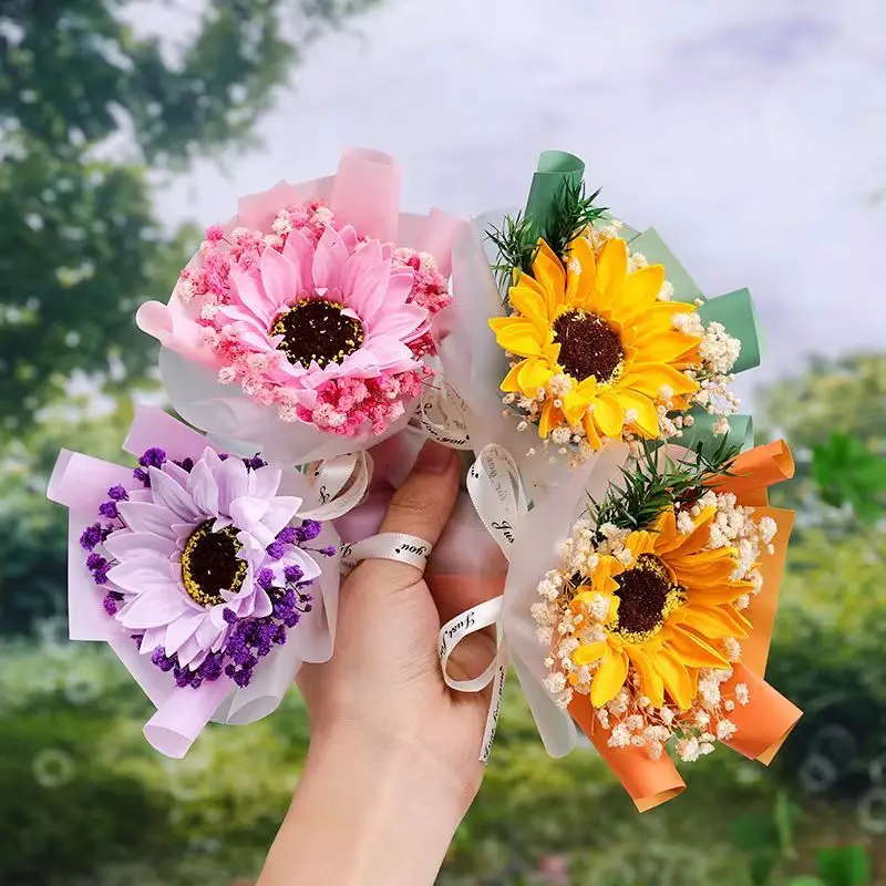 

Sunflower Soap Flower Mini Bouquet Dried Flower Handcrafted Eternal Flower Artificial Flower Wedding Decoration Home Decoration