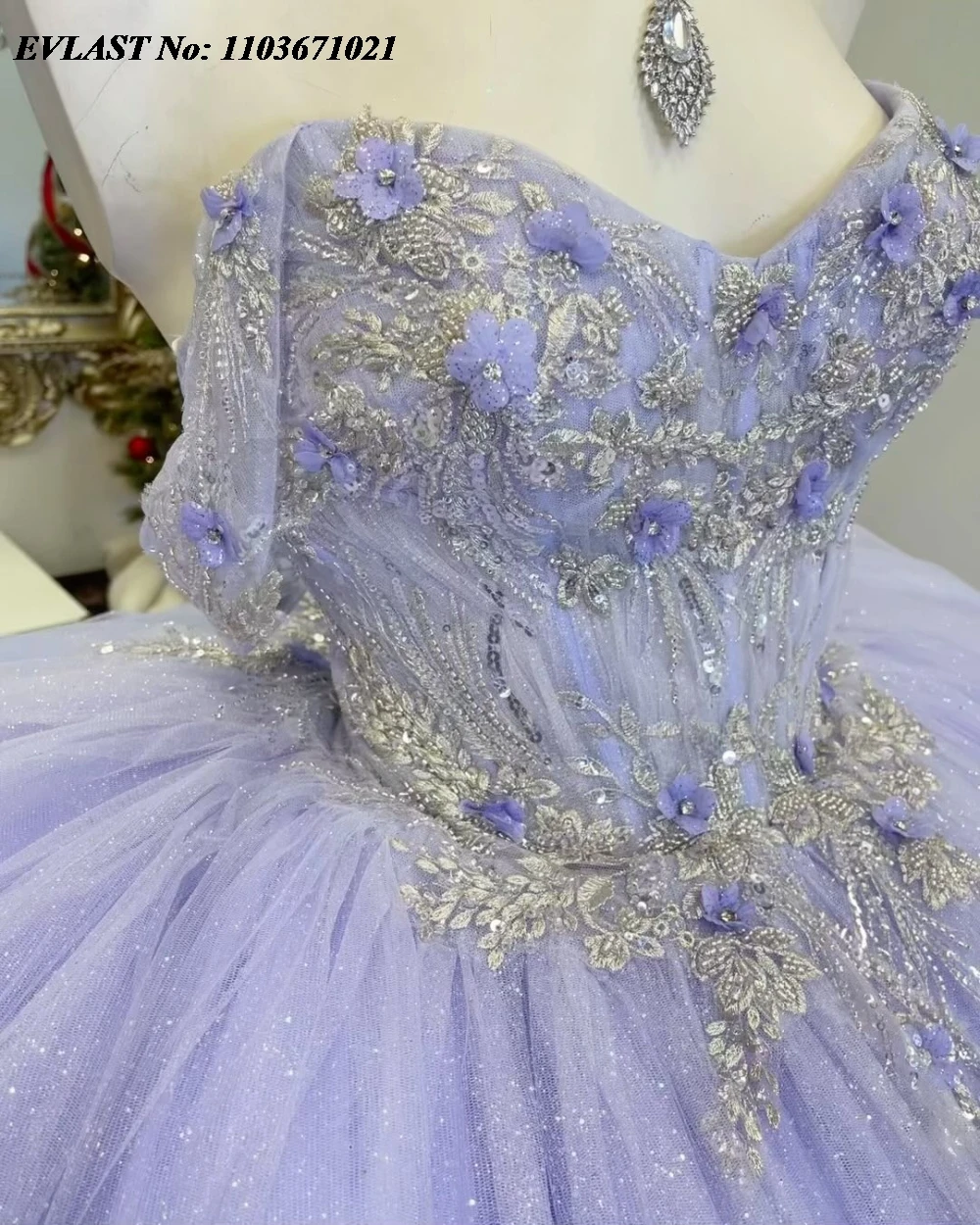 EVLAST Elegancka fioletowa suknia Quinnceanera Suknia balowa Błyszcząca koronkowa aplikacja Frezowanie Meksykański gorset Sweet 16 Vestidos De 15 Anos SQ687