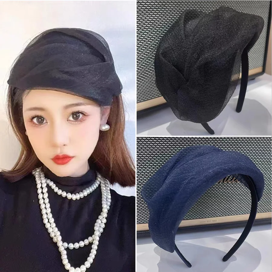 2024New Black Veil Top Hat Retro opaska do włosów Kobiety Ślubne akcesoria do włosów Kolacja Impreza Nakrycie głowy Panna młoda Nakrycie głowy Biżuteria