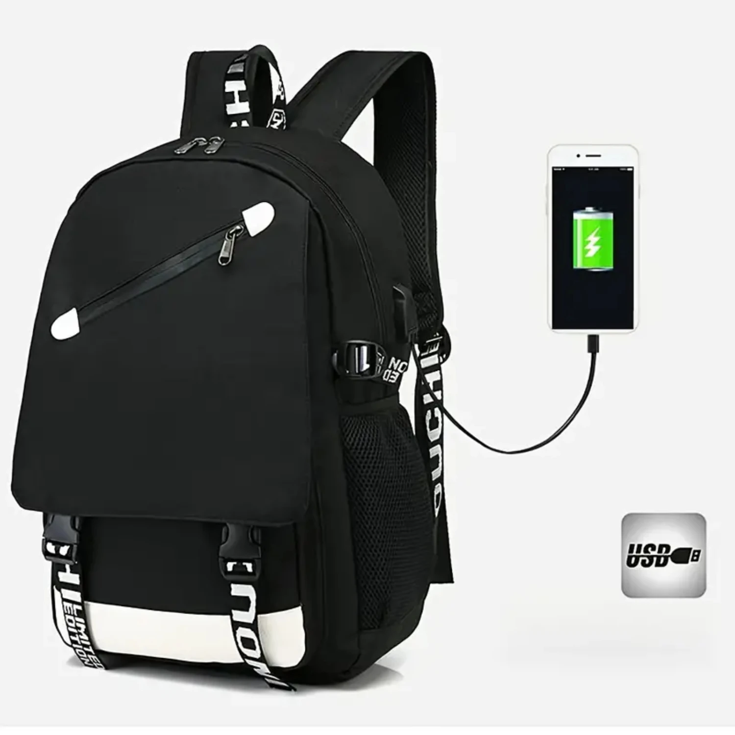 

Fashionable Korean Style College Student Schoolbag Backpack with USB Charging Hole, Versatile 1pc Minimalism - Complete with USB