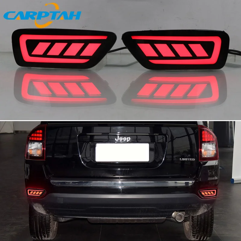 2PCS For Jeep Compass 2011 - 2015 3-in-1 Functions 12V LED Bumper Light Brake Light Rear Fog Lamp Dynamic Turn Signal Reflector