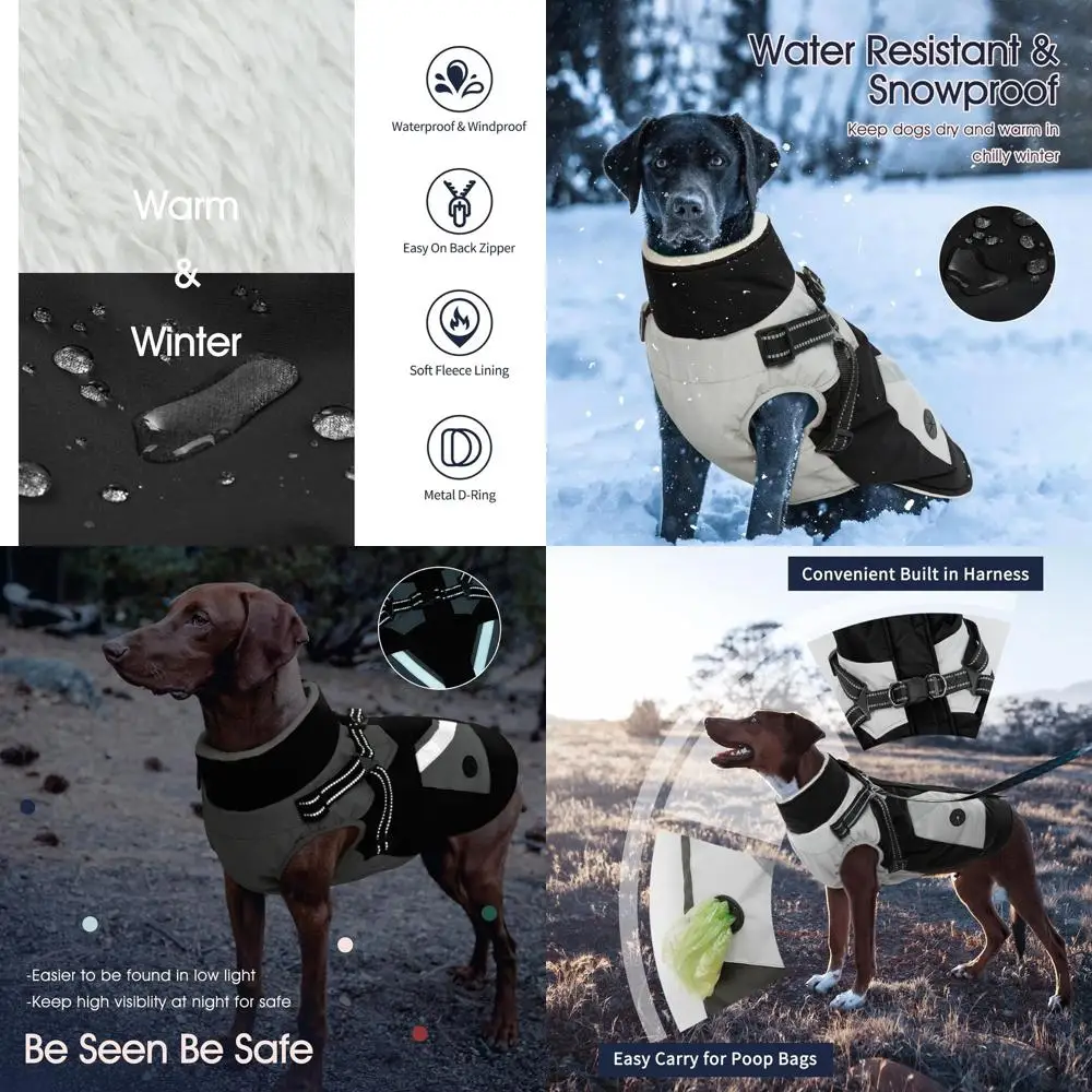 

Large 4XL Waterproof Reflective Dog Coat with Built-in Harness, Ideal for Giant Breeds in Cold Weather, Black