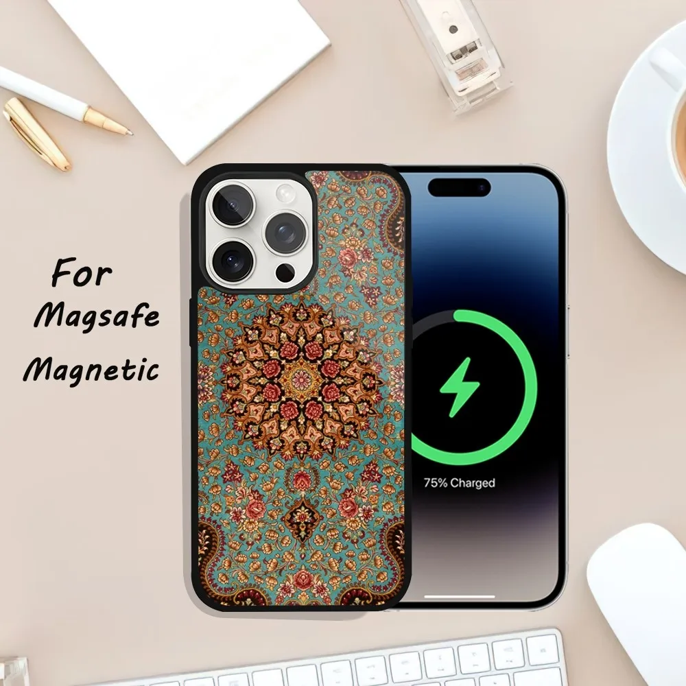 Persian Carpet Phone Case For iPhone 11 13 12 14 15 Plus Max Pro Magsafe Magnetic Wireless Charging shell