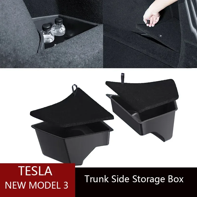 

For Tesla New Model 3 highland Rear Trunk Left Side Storage Box with Cover Tail Boot Organizer Partition 2023-2024 Accessories