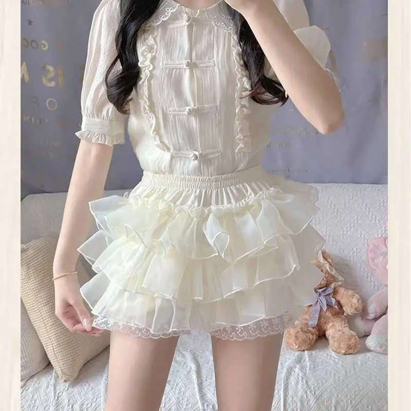 Japon tatlı Lolita dantel şort, fırfır kek güvenlik şort, Harajuku Kawaii şort, kabak pantolon, sevimli JK Bloomers, Y2k