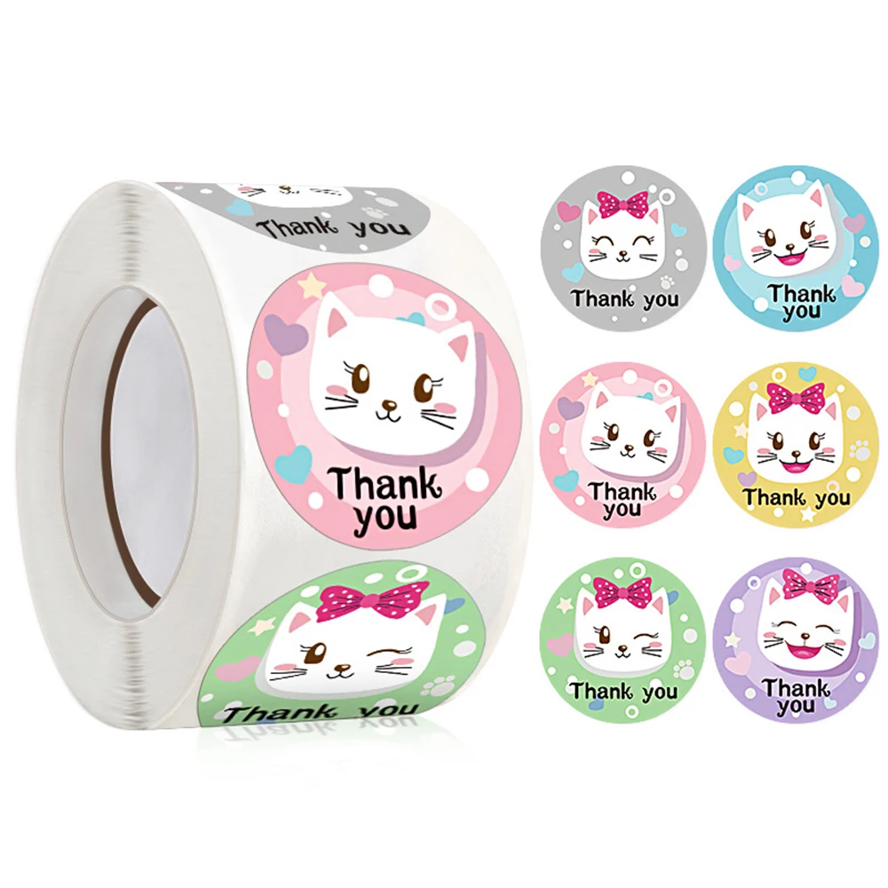 50-500Pcs Cute Cartoon Animal Cat Sticker Thank You Stickers for Child Gift Party Birthday Package Wrapping Baking Label