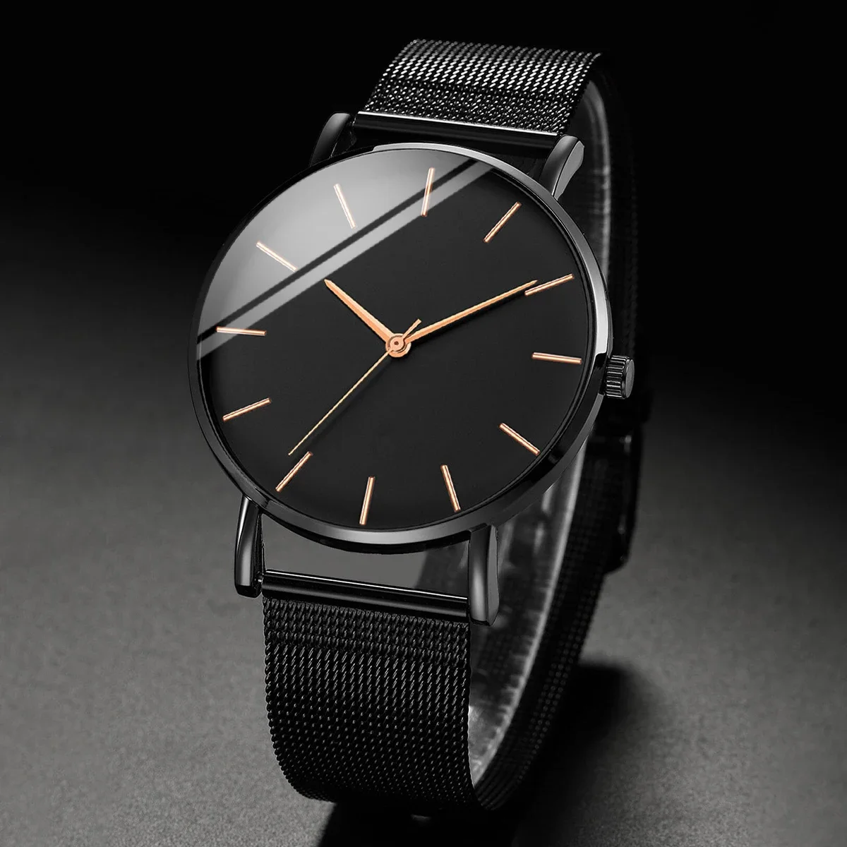 1pc fashion men's business watch ultra-thin stainless steel mesh strap quartz watch