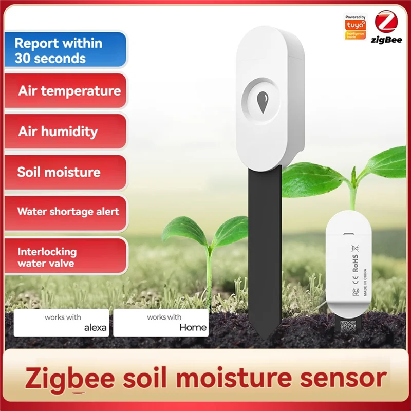 【Shopper’S-Favorite!】Zigbee Smart Soil Moisture Sensor 2-In-1 Bluetooth Moisture Meter And Temperature Tracker For Indoor Plants