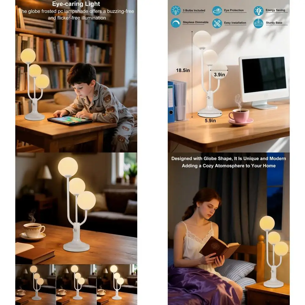 

Современная 3-световая настольная лампа середины века, теплая белая с лампочкой G9, настольная лампа с регулируемой яркостью для спальни и тумбочек