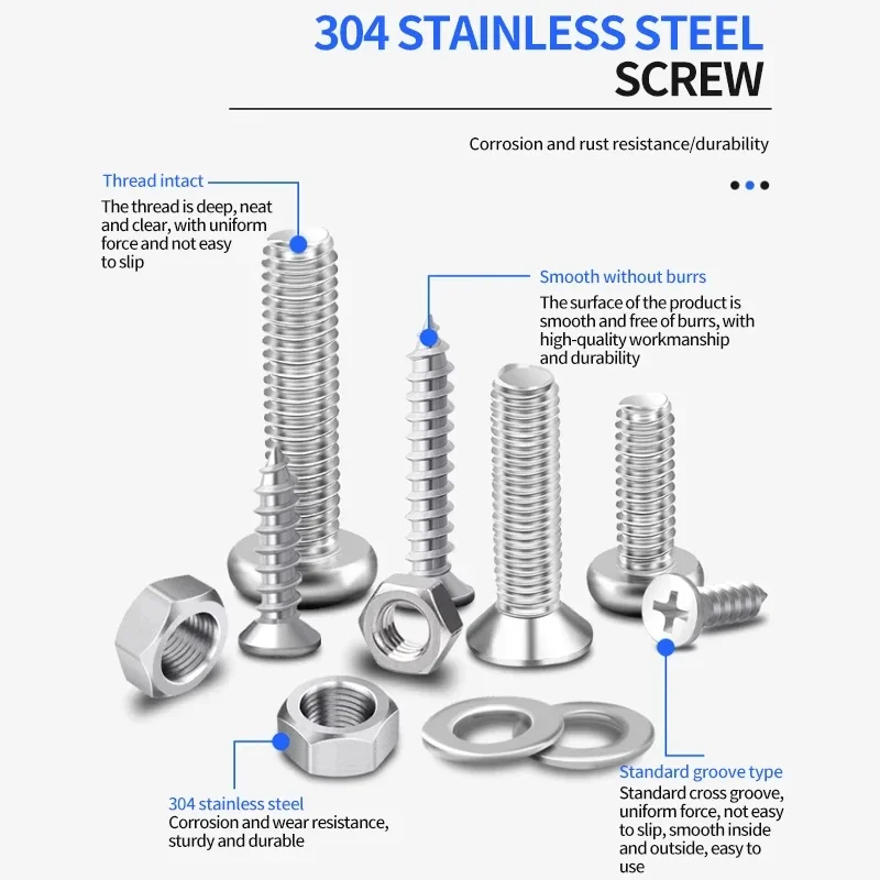 M2 M3 M4 M5 M6 Iron galvanized material Phillips Cross Round Head Hexagon Thread Nail Screw Fastener Nut Bolt Assortment Kit Set