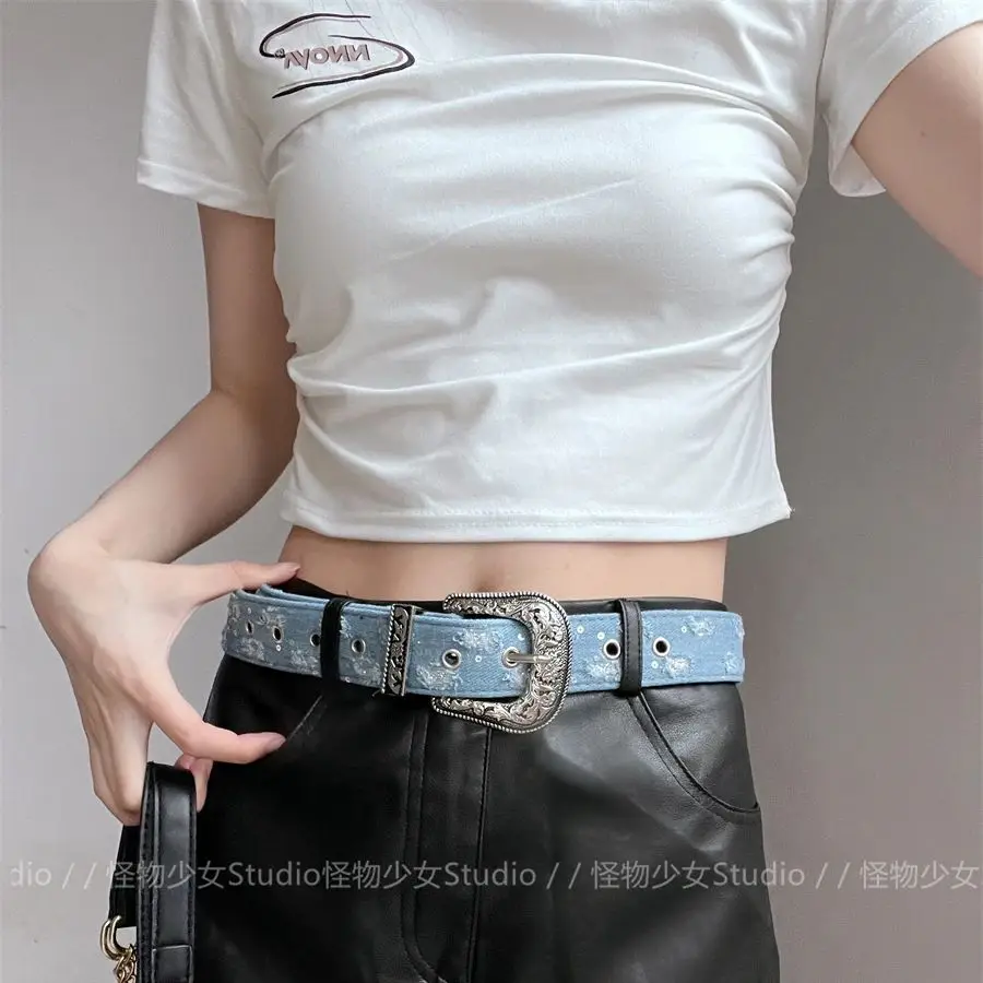 

Y2K Punk Rivet Leather Belts Women Men Star PU Unisex Waist Strap Double Row Hollow Trendy Waistband Jeans Skirt Decoration